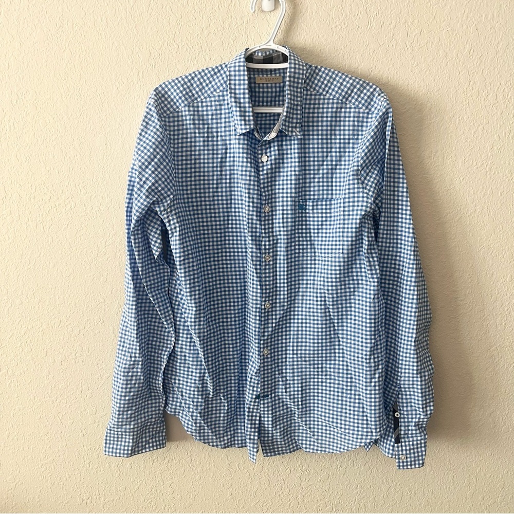 Burberry Brit Nova Check Mens Blue Plaid Button Up Long Sleeve Cotton Size L